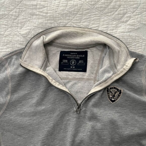 American Eagle Outfitters Mens Medium Gray 1/4 Zip Fleece Pullover Sweatshirt - Picture 4 of 9